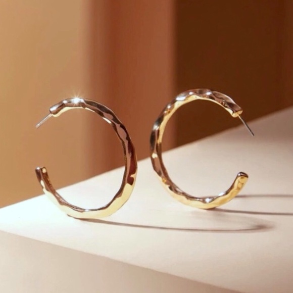 New Textured Golden Cuff Hoop Earrings - Revolve Hoops - Picture 6 of 13